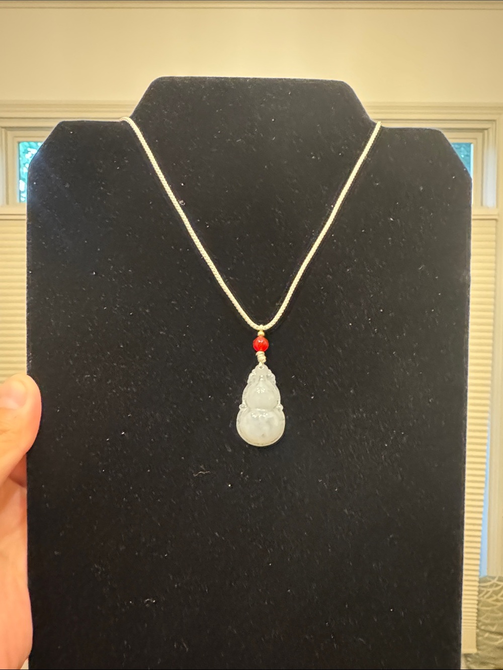 White Jade Gourd Pendant Necklace with Red Accent